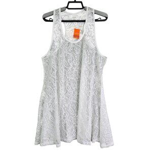 Womens White West Loop Crochet Cover Up Lace Tank Top Sleeveless Round Neck L